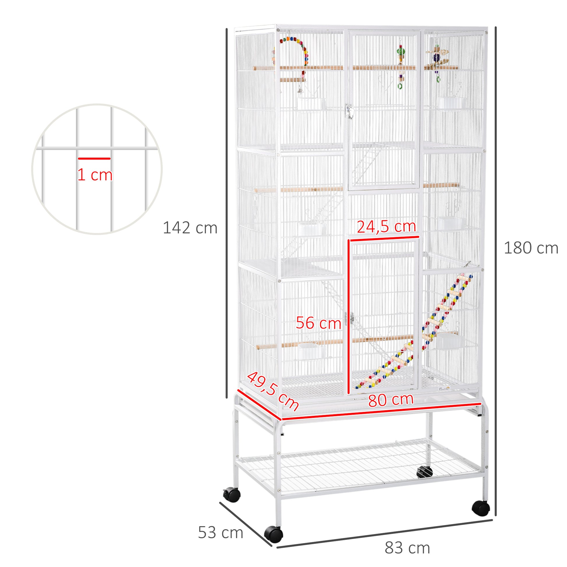 Pawhut Jaula Para Pájaros Con Ruedas Comederos Perchas 83x53x180 Cm Blanco_2