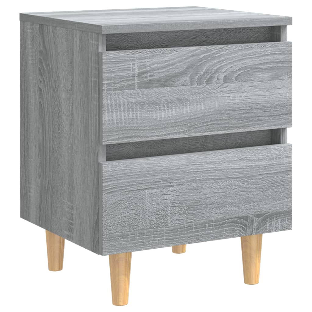 Mesita De Noche Patas De Madera Maciza Gris Sonoma 40x35x50 Cm_0