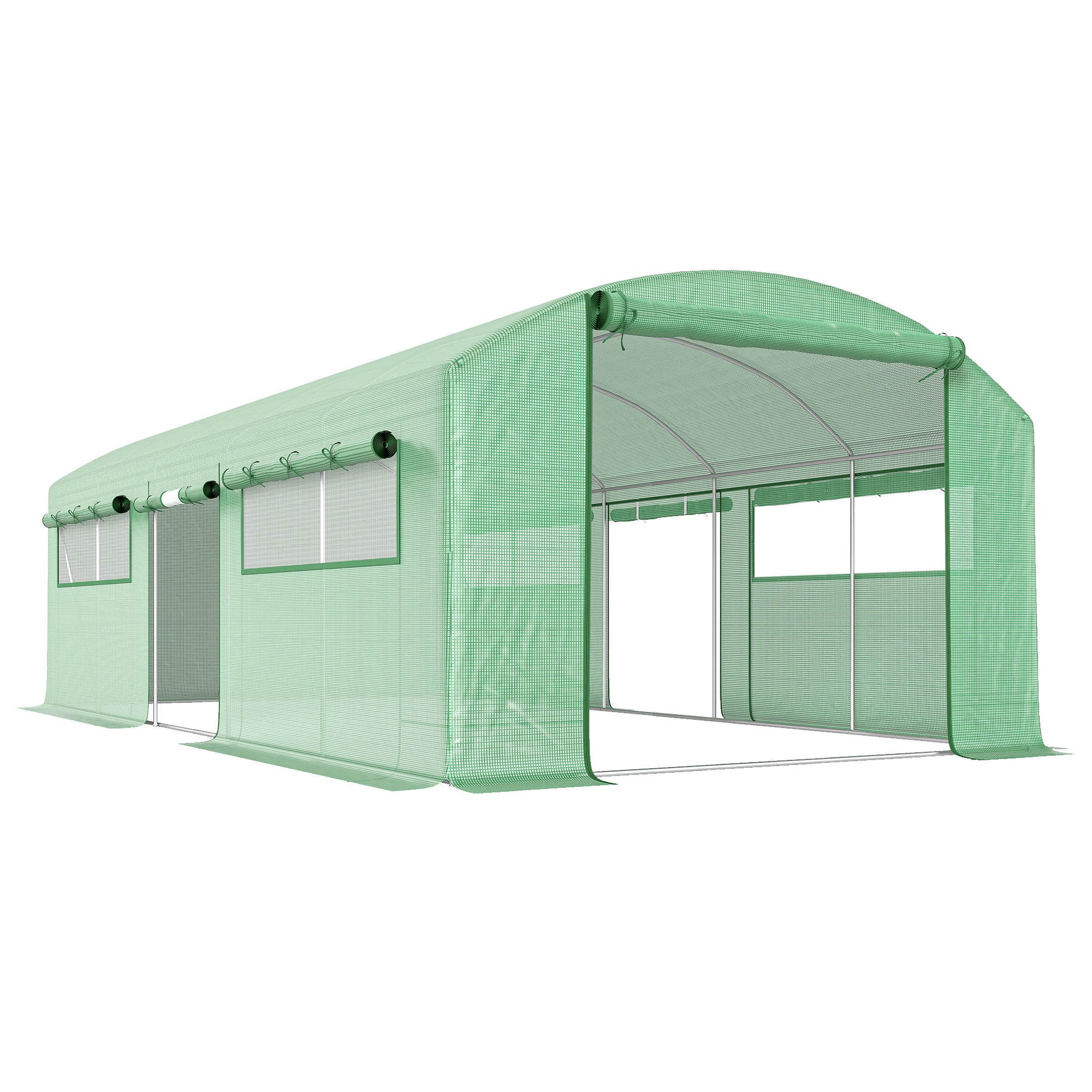 Outsunny Invernadero De Túnel 6x3x2 M Con 3 Puertas Enrollables Y Ventanas Verde_0