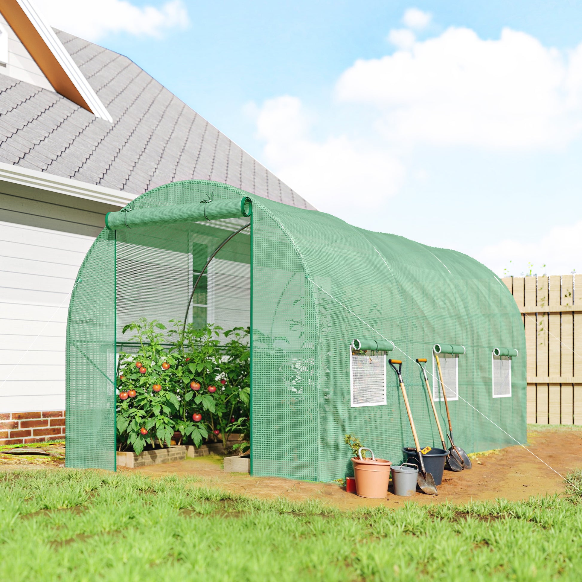 Outsunny Invernadero Caseta 4,45x2x2m Terraza Cultivo De Plantas Semilla_1