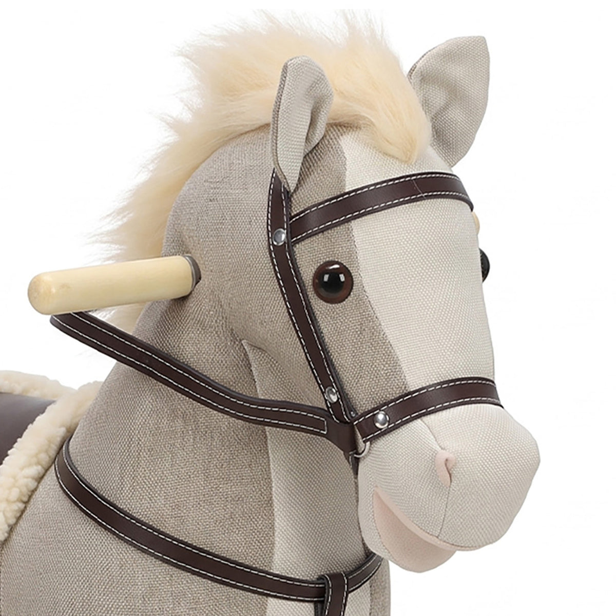 Cavalo De Baloiço Aiyaplay Linho, Madeira Maciça Cinzento 71x30x68 Cm_3
