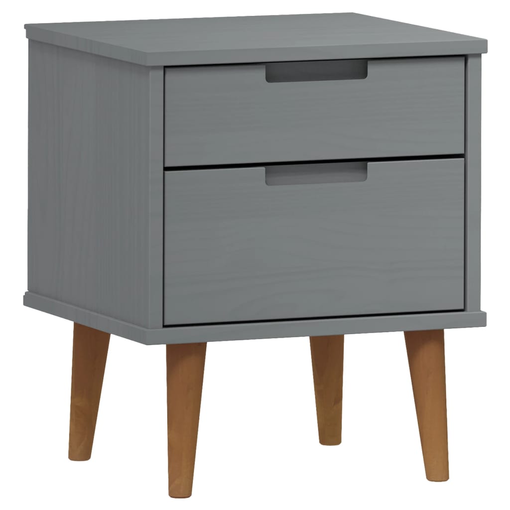 Mesita De Noche Molde Madera Maciza De Pino Gris 40x35x48 Cm_0