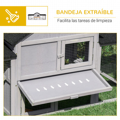 Conejera Exterior Madera Para 2-4 Conejos Pawhut 210x45,5x84,5 Cm Gris_5