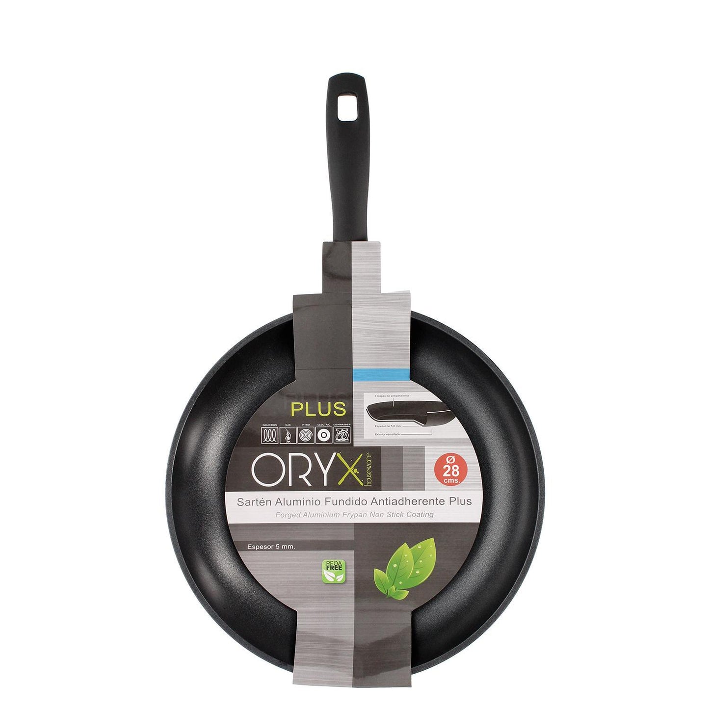 Oryx Sartén Aluminio Antiadherente Plus, Forjada, Apta Inducción, Libre Pfoa, Diámetro 28 Cm, Espesor 5 Mm.