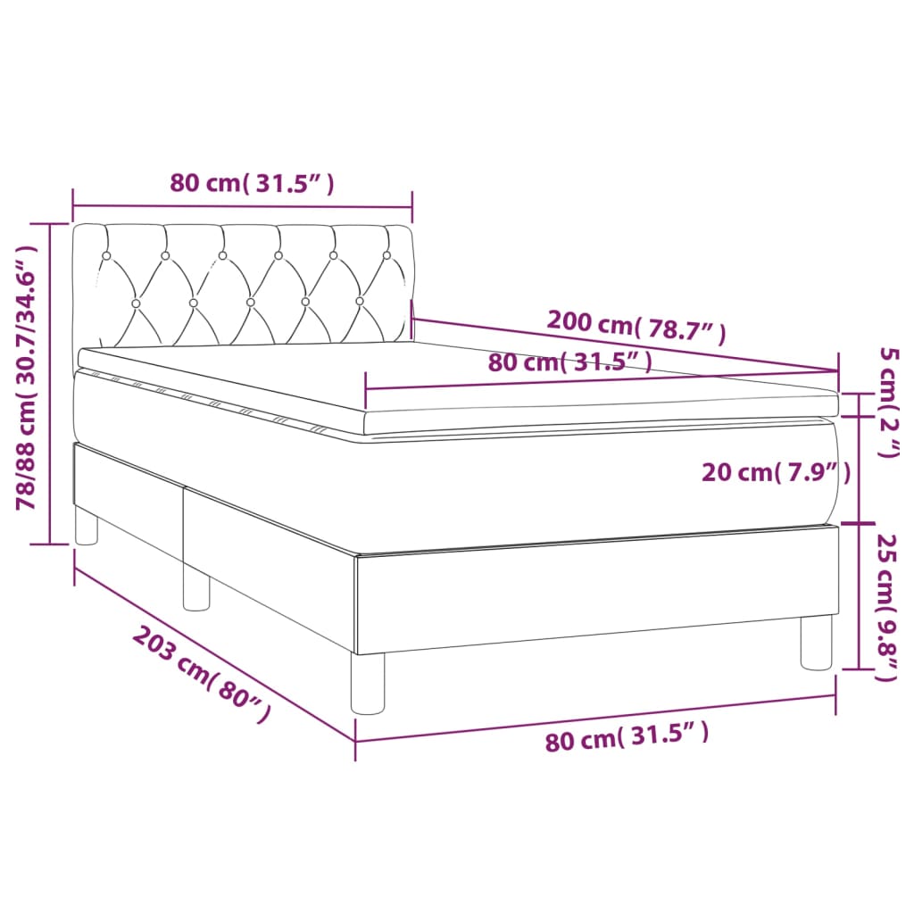 Cama Box Spring Colchón Y Luces Led Gris Taupe 80x200 Cm / Vetonek_1