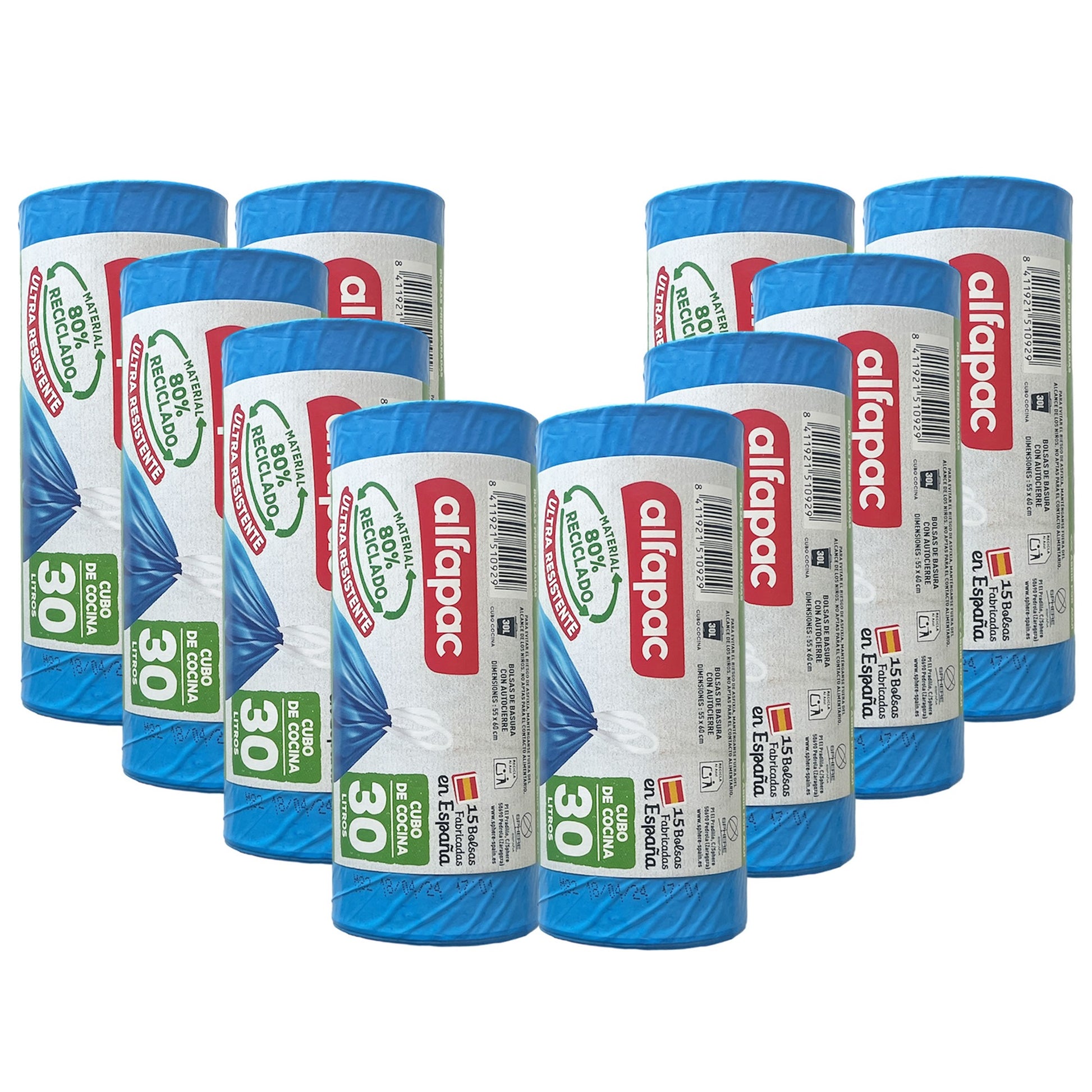 80% Reciclado 10 Rollos De 15 Bolsas De Basura 30l Con Autocierre_0