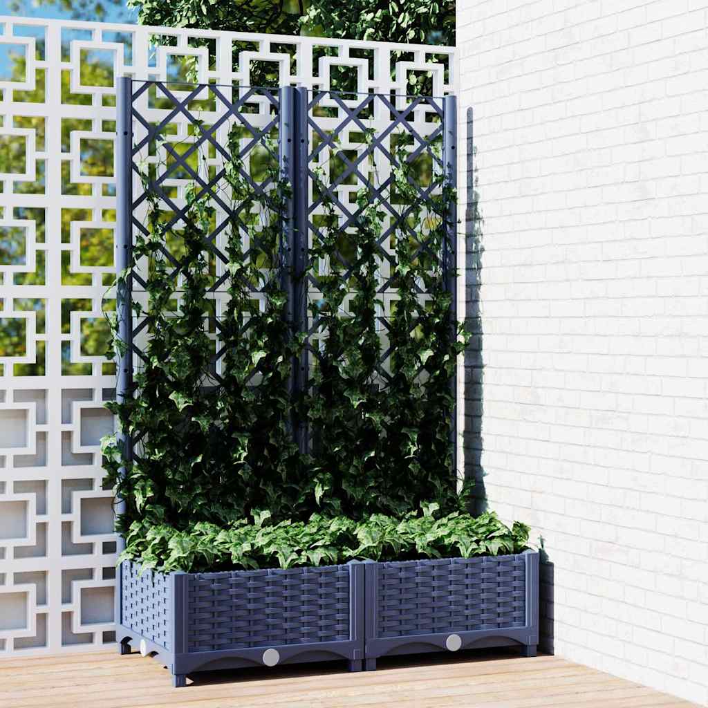 Jardinera De Jardín Con Enrejado Azul Grisáceo 80x40x121,5 Cm Pp_1