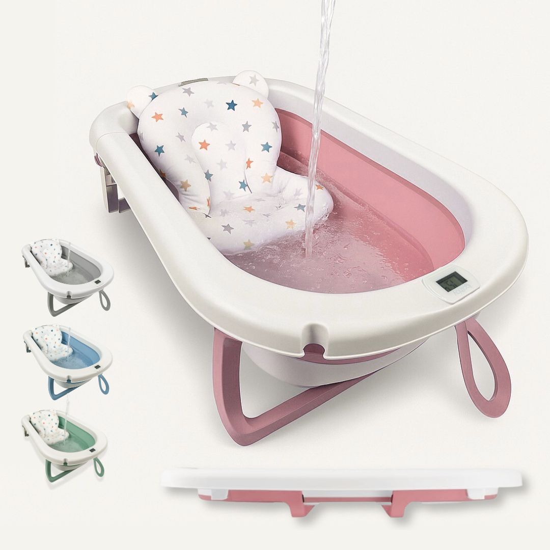 Bathby Bañera Plegable Rosa Para Bebés, Cojín Reductor, Termómetro, Patas Antideslizantes (rosa Pastel)_0