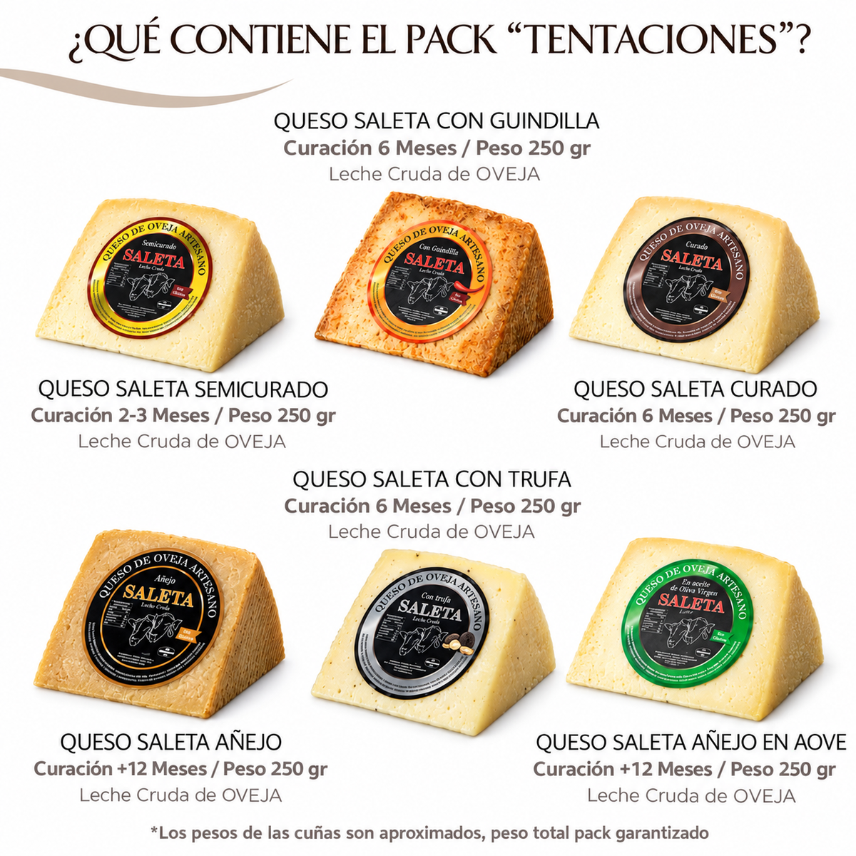 Cesta Quesos Gourmet | 6 Cuñas Queso Semicurado, Curado, Con Guindilla, Trufa, Añejo Y En Aceite De Oliva Virgen_1