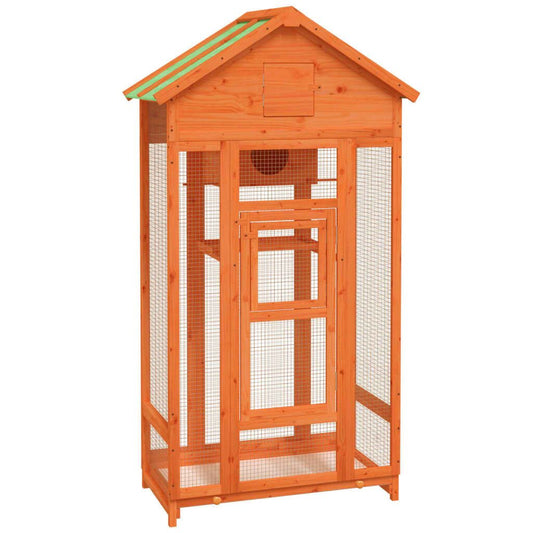 Vidaxl Casita Para Pájaros Madera Maciza Pino Marrón 91,5x53x170 Cm_0