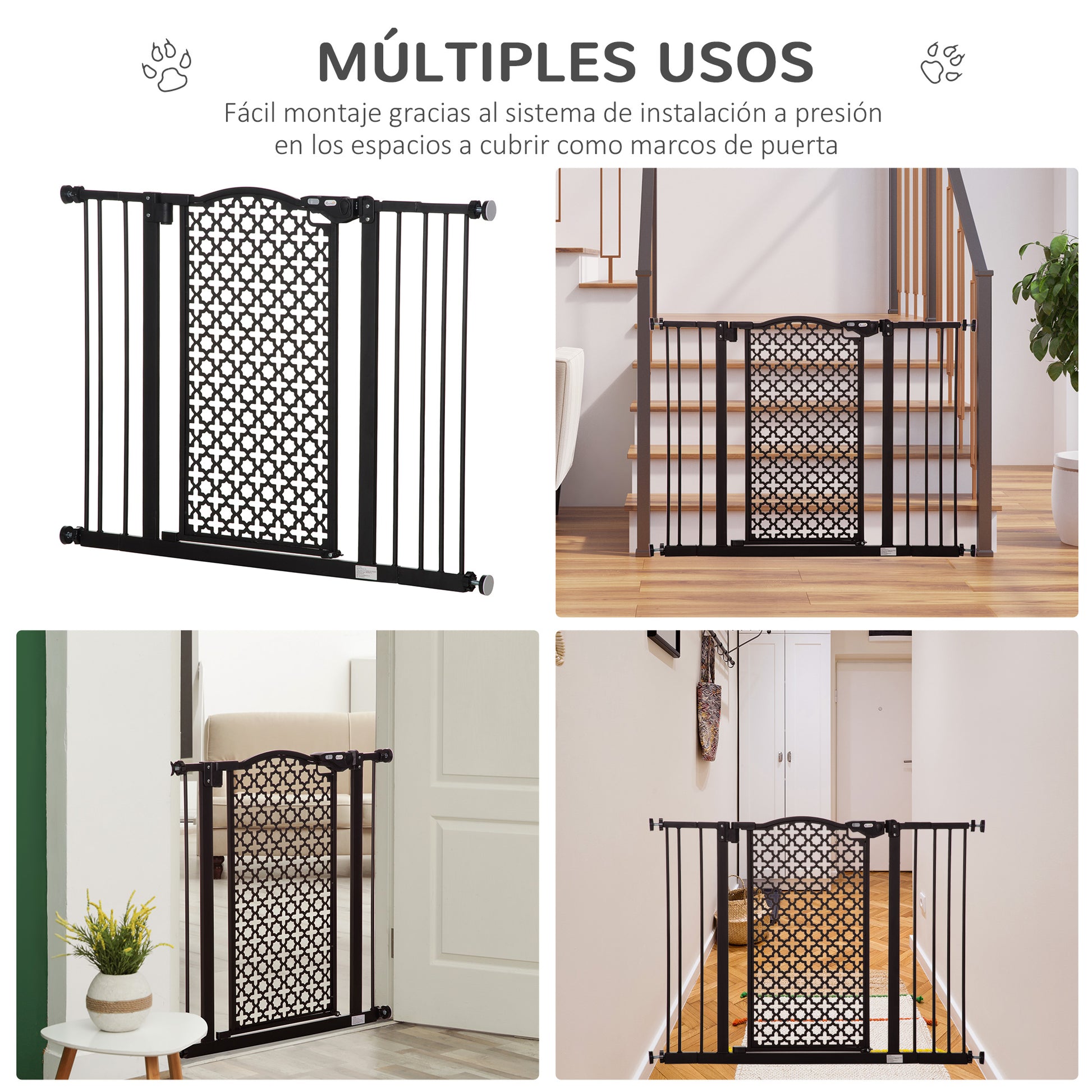 Pawhut Barrera De Seguridad De Perros Puertas Escaleras 74-105 Cm 2 Extensiones_3