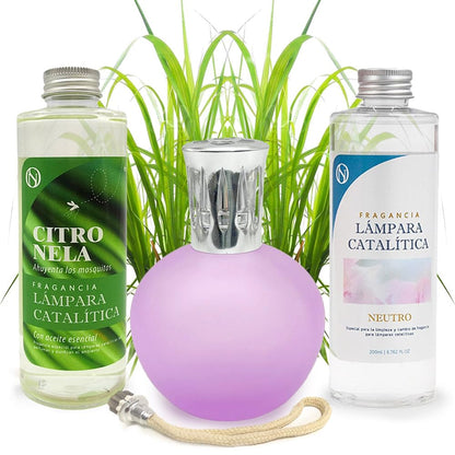 Pack Ahorro Lámpara Catalítica Fucsia Mate + Fragancia Citronela 200ml + Limpiador Neutro 200ml + Mecha Repuesto_0