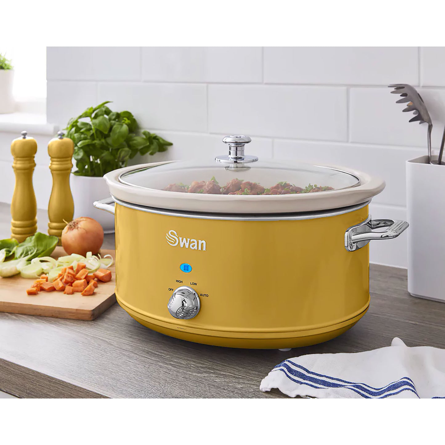 Olla Cocción Lenta Retro, 6,5l, Recipiente Extraíble Antiadherente Cerámica Libre Pfoa, Vintage Swan Sf17031yelneu Amarillo_1