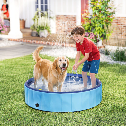 Pawhut Piscina Para Perros Plegable Con Aspersor Antideslizante Resistente Azul_1