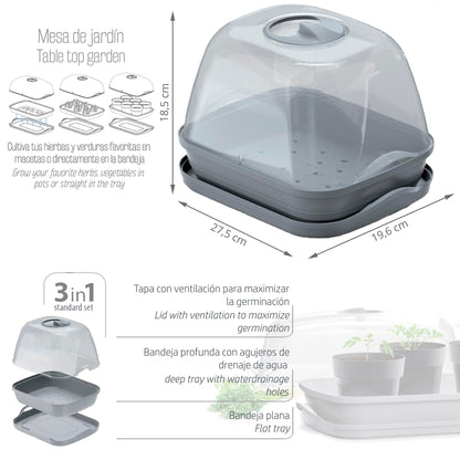 Semillero/bandeja Multiusos Respana Table Greenhouse, Dimensiones (mm) 257x196x185, Color Gris Piedra_2