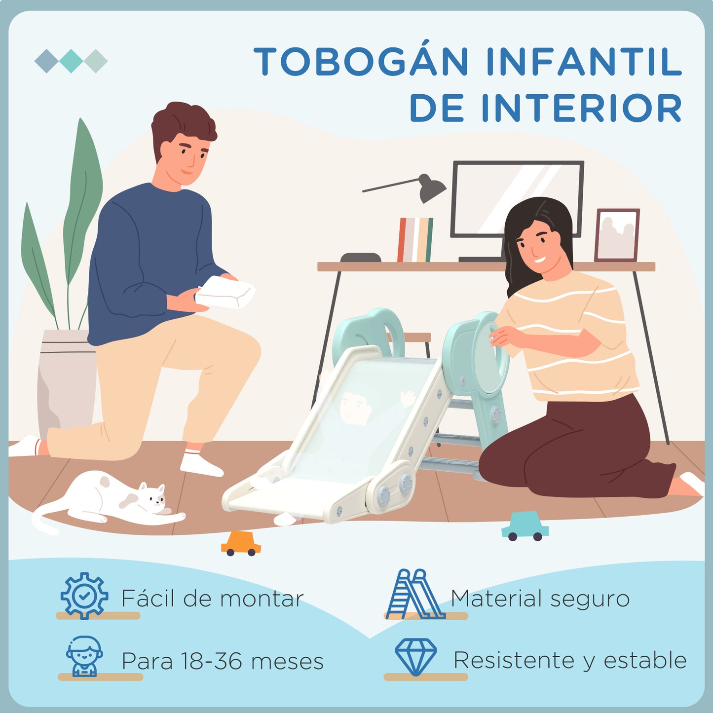 Aiyaplay Tobogán Para Niños De 18-36 Meses Plegable Carga 30kg 120x53x53cm Verde_5