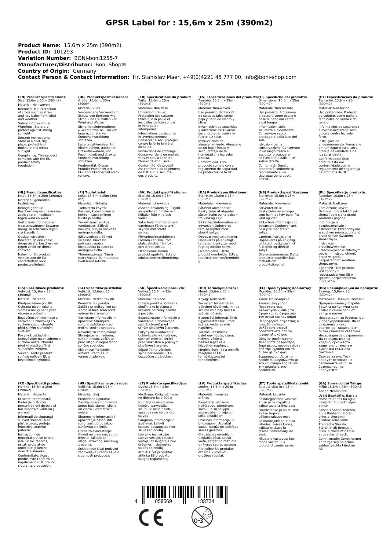 Vlies Protección Cultivos, Vlies Agrícola, 140g/m², 15,6m X 25m (390m²), Tela Protección Agrícola_1