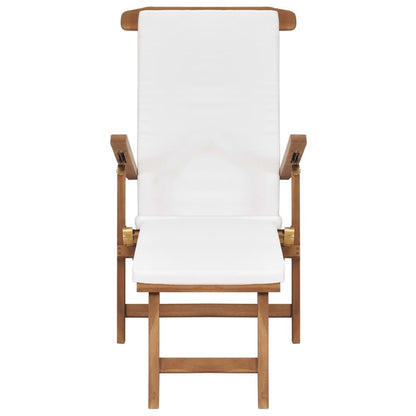 Vidaxl Tumbona Con Cojín Blanco Crema Madera Maciza De Teca_3