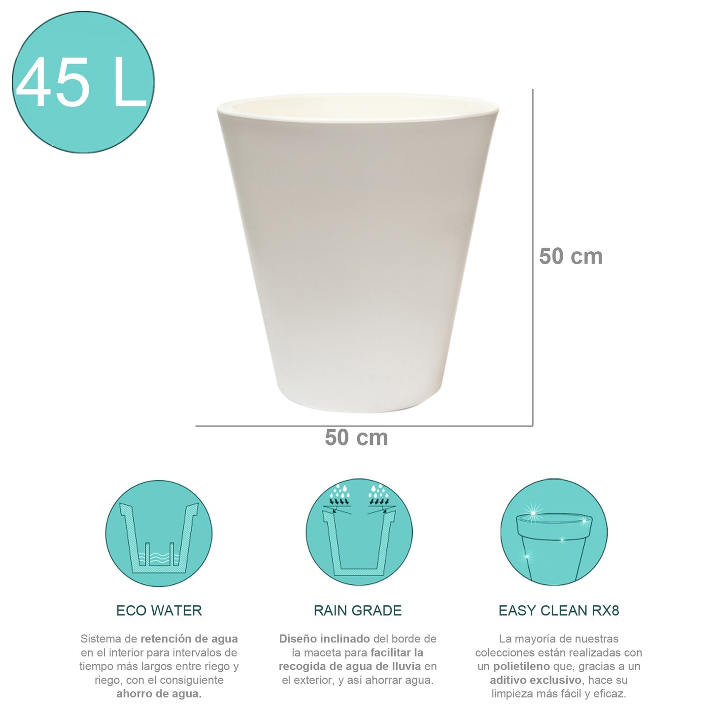 Macetero De Polietileno Blanco 50x50 Cm_1