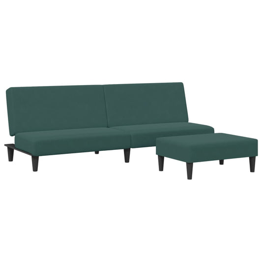 Sofá Cama De 2 Plazas Con Taburete Terciopelo Verde Oscuro / Vetonek_0