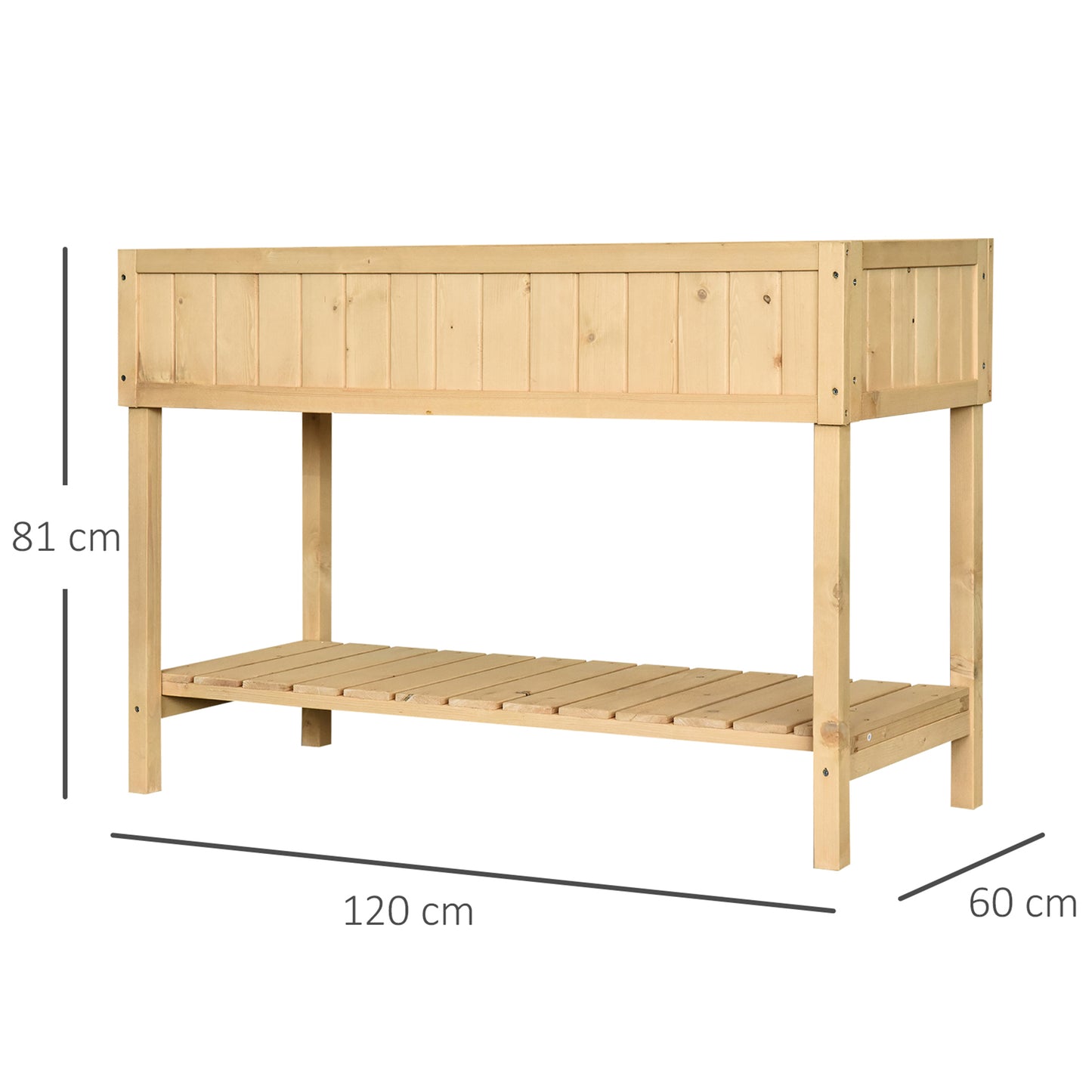 Outsunny Huerto Urbano Elevada De Madera Con Estante 120x60x81 Cm Natural_2