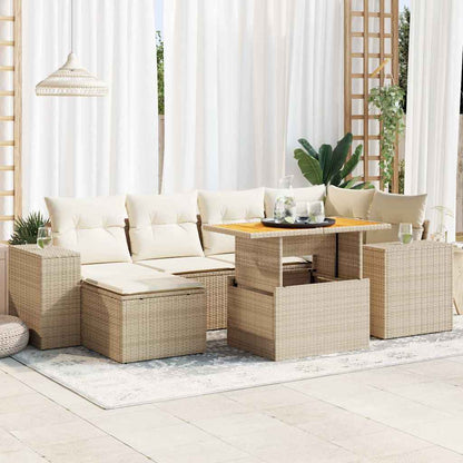 Set Sofás De Jardín 7 Piezas Y Cojines Ratán Sintético Beige / Vetonek_4
