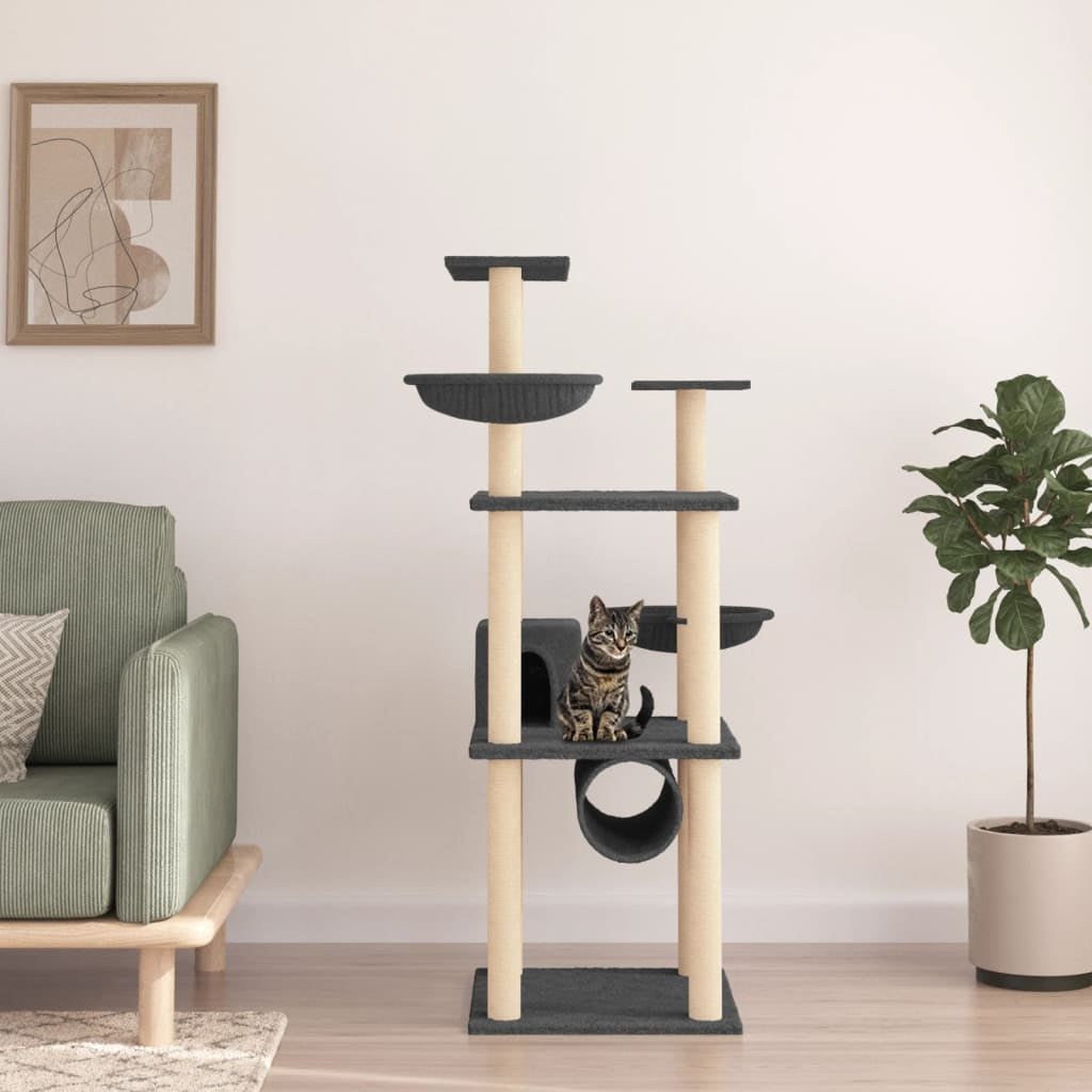 Vidaxl Rascador Para Gatos Con Postes De Sisal Gris Oscuro 141 Cm_1