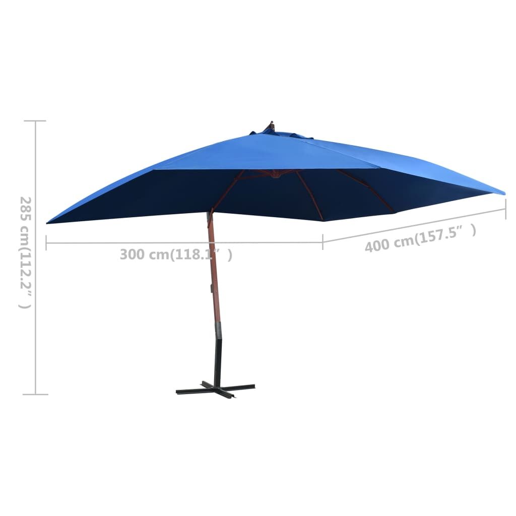 Vidaxl Sombrilla De Jardín Colgante Con Palo De Madera Azul 4x3 M_2