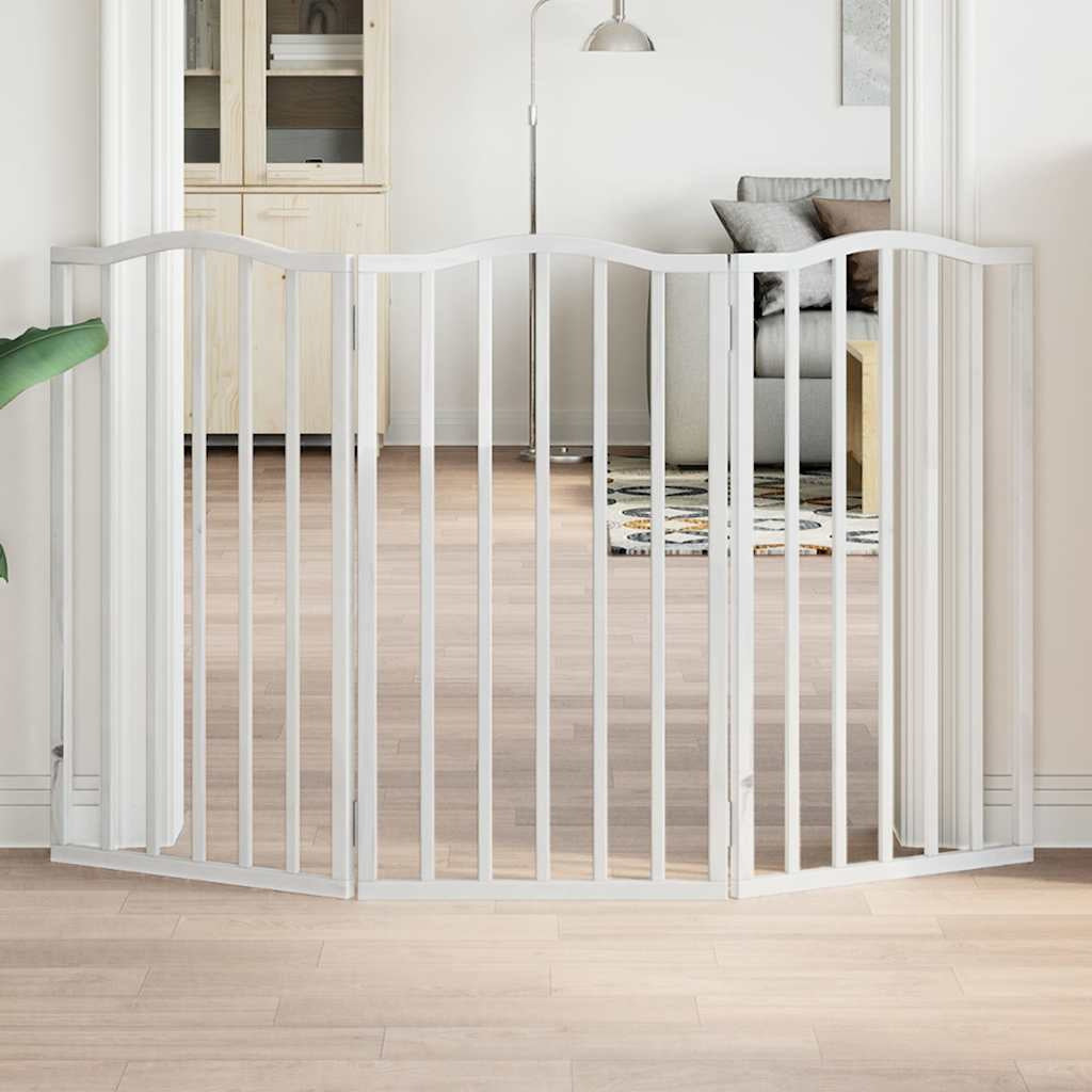 Vidaxl Puerta Para Perros Plegable 3 Paneles Madera Álamo Blanca 150cm_1