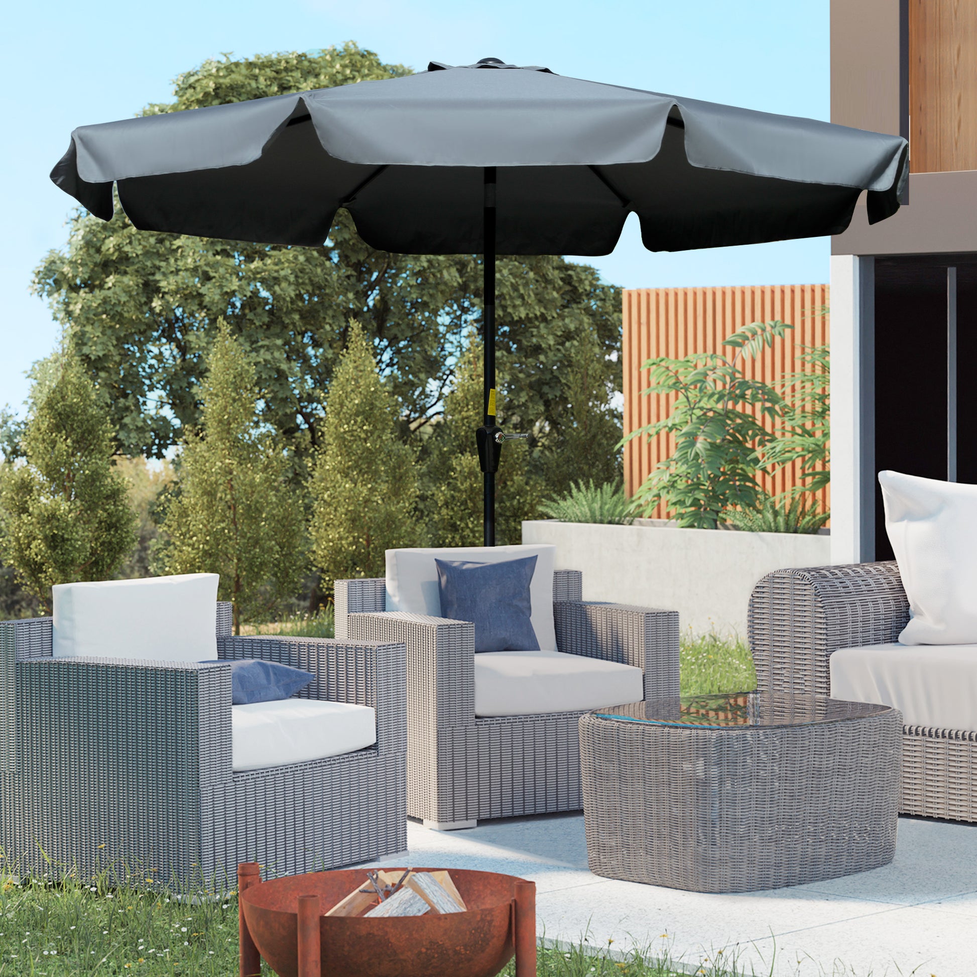 Outsunny Sombrilla De Jardín De Aluminio Ø266x250 Cm Con Ángulo Ajustable Gris_1