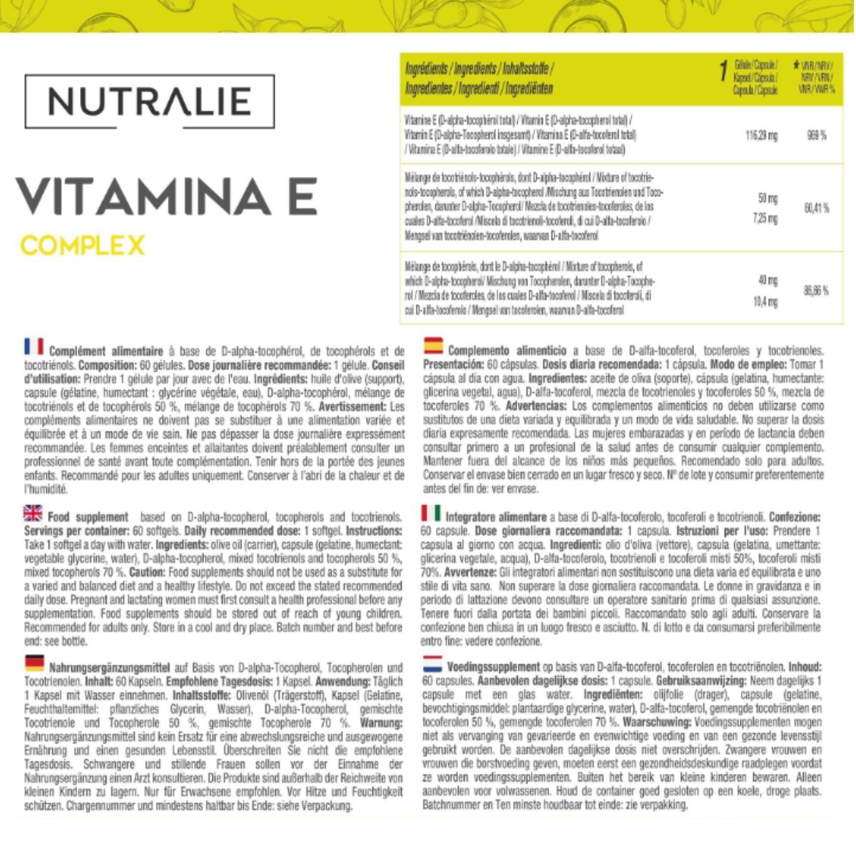 Nutralie Vitamina E Complex con Tocotrienoles y Tocoferoles 60 Cápsulas