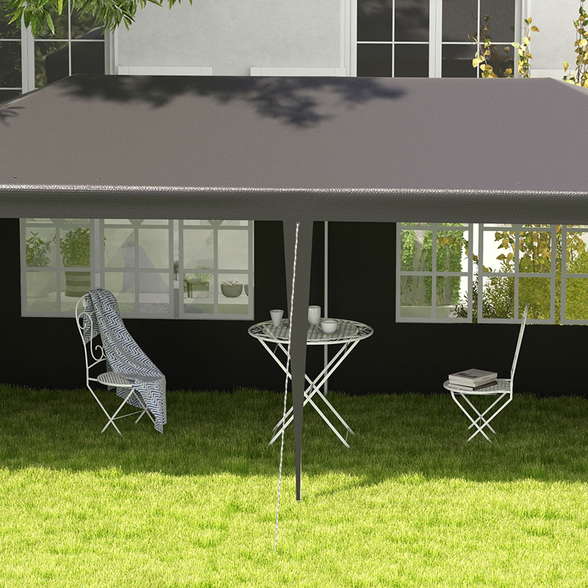 Outsunny Carpa De Jardín 6x3m Con 4 Paredes Laterales 2 Ventanas Visibles Gris_3