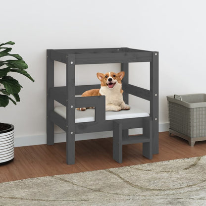 Vidaxl Cama Para Perros Madera Maciza De Pino Gris 55,5x53,5x60 Cm_1