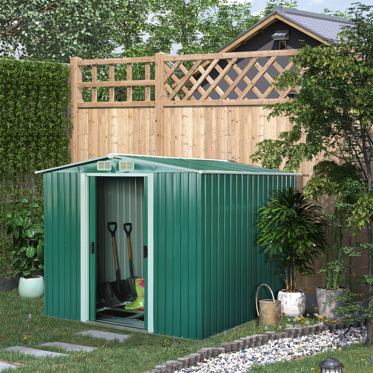 Outsunny Cobertizo De Jardín 258x206x178cm 5,3m² Metálico Con Puertas Correderas_1