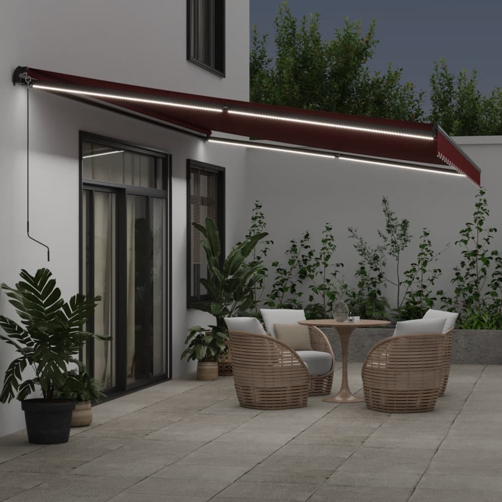 Toldo Retráctil Manual Con Luces Led Burdeos 600x350 Cm_2