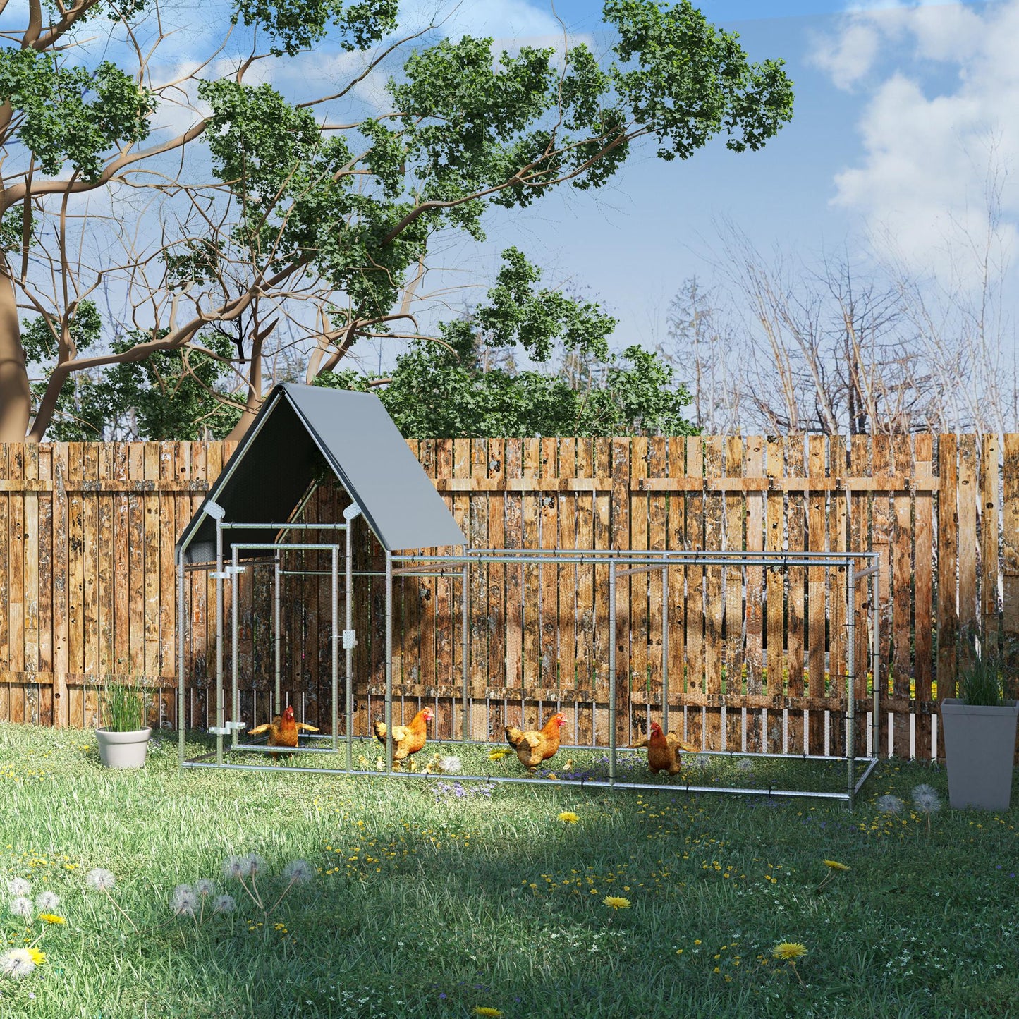 Pawhut Gallinero Exterior Grande 3,02x1,07x1,72m Acero Galvanizado Con Cerradura_1