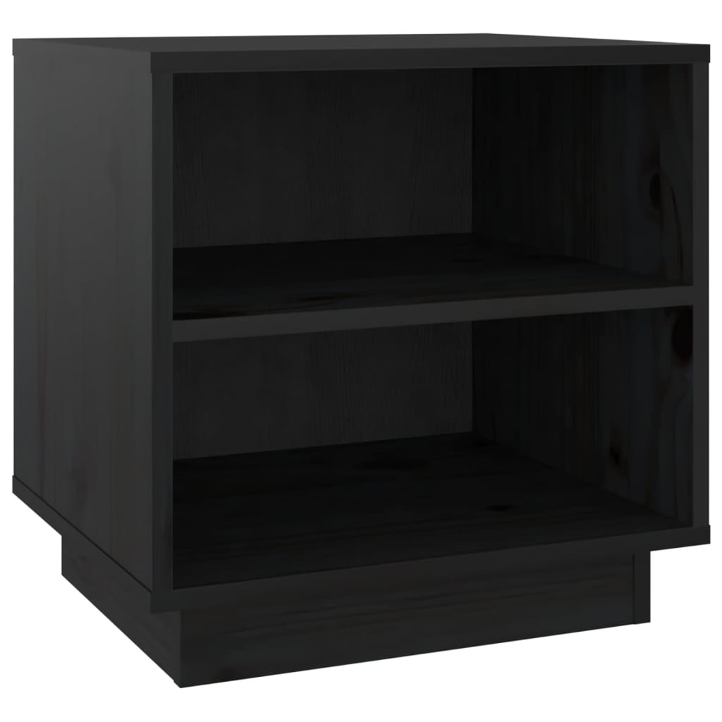 Mesita De Noche De Madera Maciza De Pino Negro 40x34x40 Cm_0