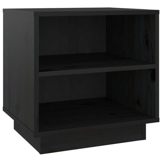 Mesita De Noche De Madera Maciza De Pino Negro 40x34x40 Cm_0
