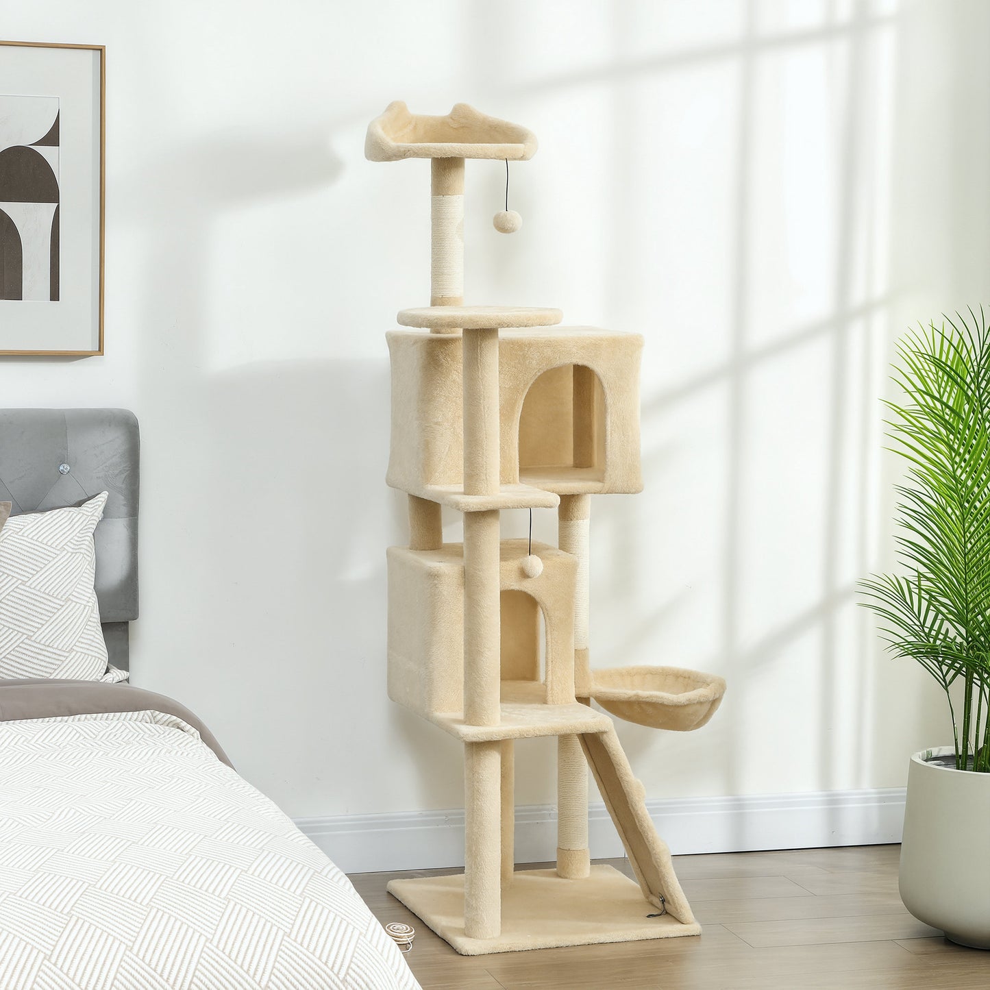 Pawhut Árbol Rascador Para Gatos 160 Cm Con Múltiples Plataformas Beige_1