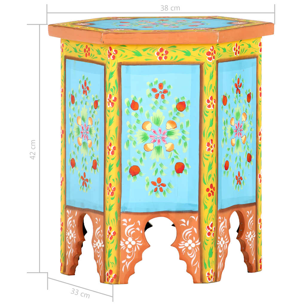 Mesa Auxiliar De Mango Pintado A Mano Multicolor 70x35x60 Cm_1