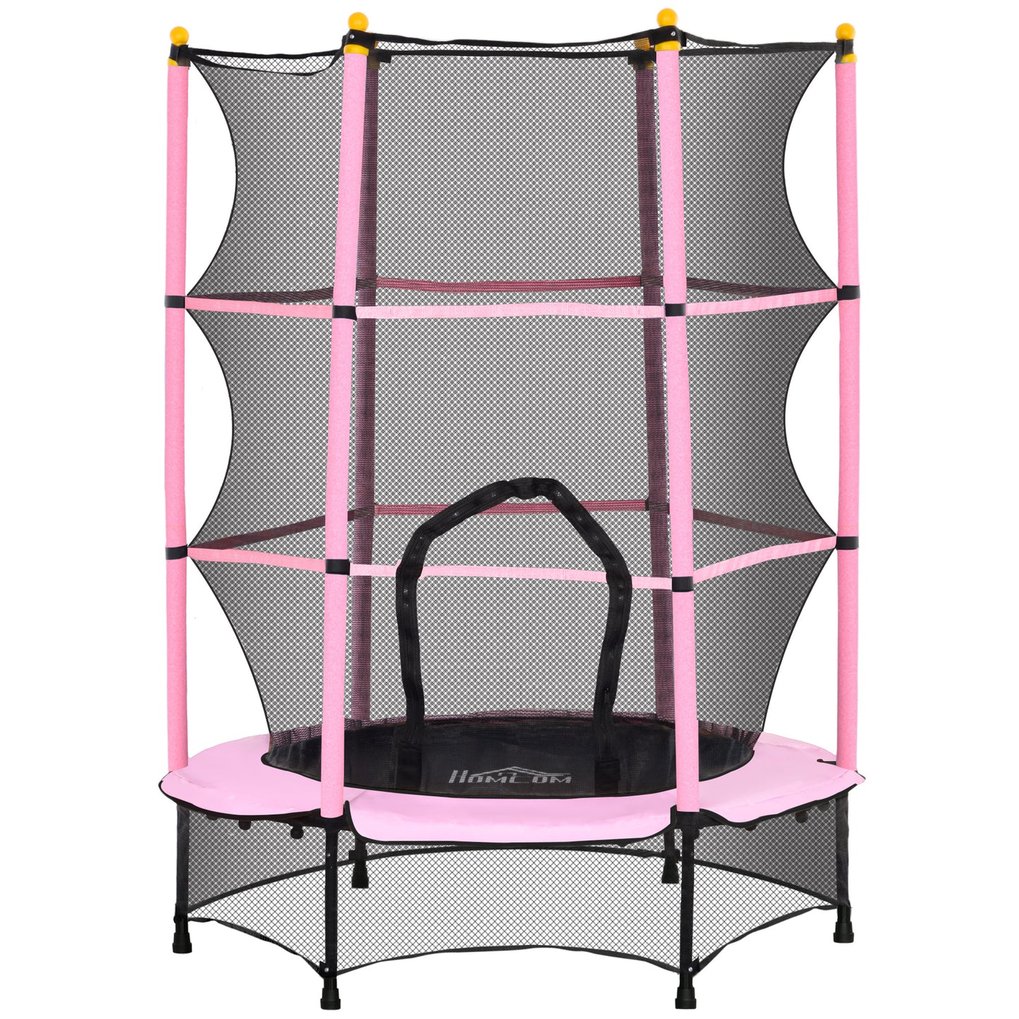 Homcom Cama Elástica Infantil Ø140 Cm Con Red De Seguridad Rosa Y Negro_0