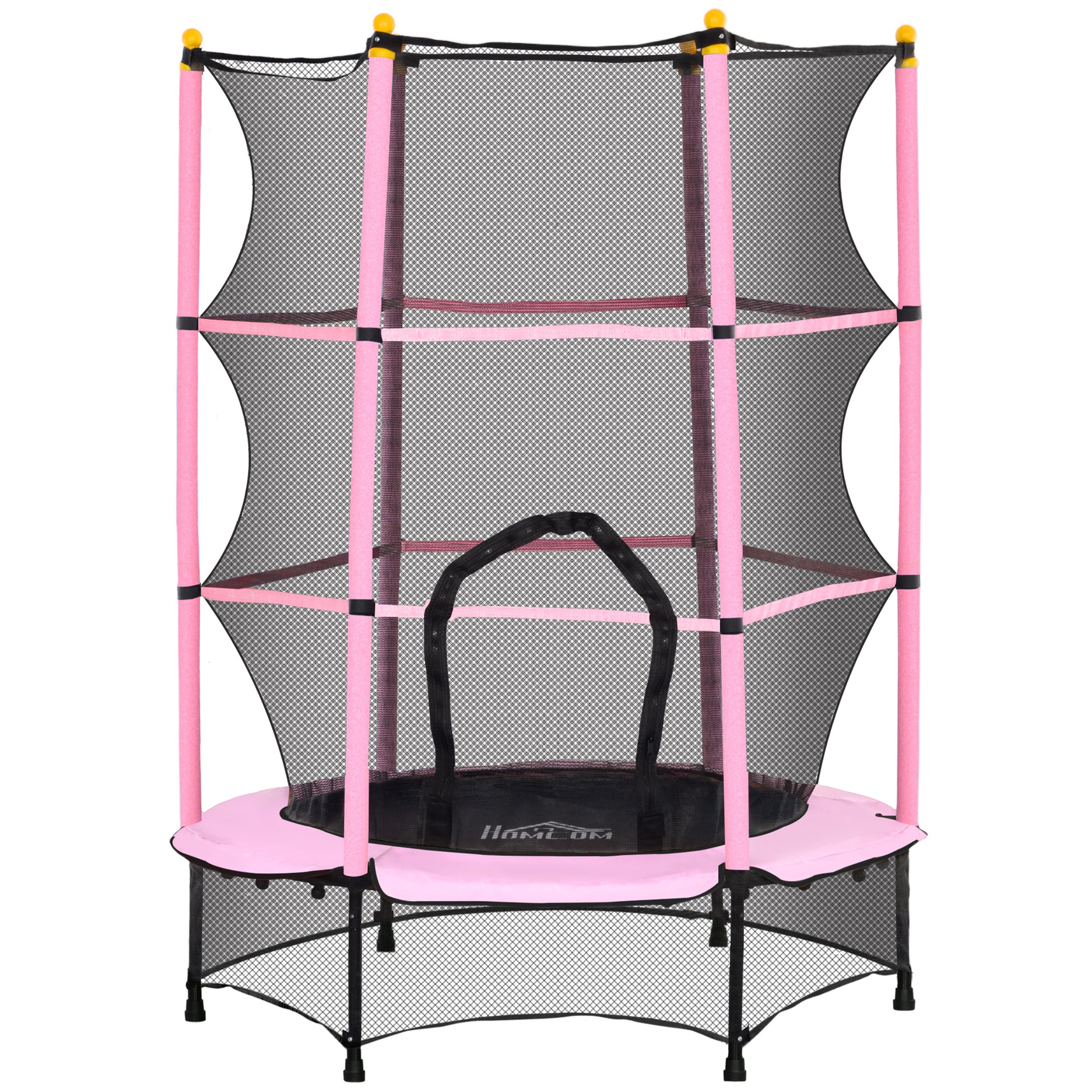 Homcom Cama Elástica Infantil Ø140 Cm Con Red De Seguridad Rosa Y Negro_0