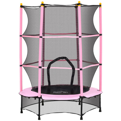 Homcom Cama Elástica Infantil Ø140 Cm Con Red De Seguridad Rosa Y Negro_0
