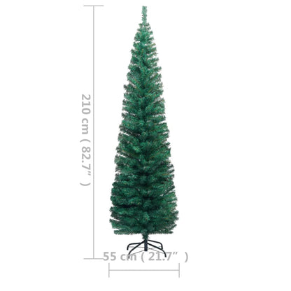 Vidaxl Árbol De Navidad Delgado Con Luces Y Soporte Pvc Verde 210 Cm_2