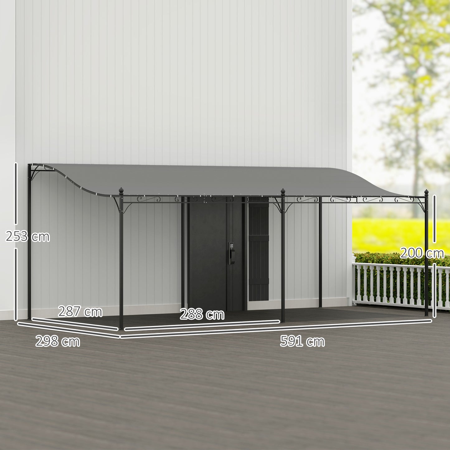 Outsunny Pérgola De Pared 3x6 M Con Techo Inclinado Estructura Metálica Gris_2