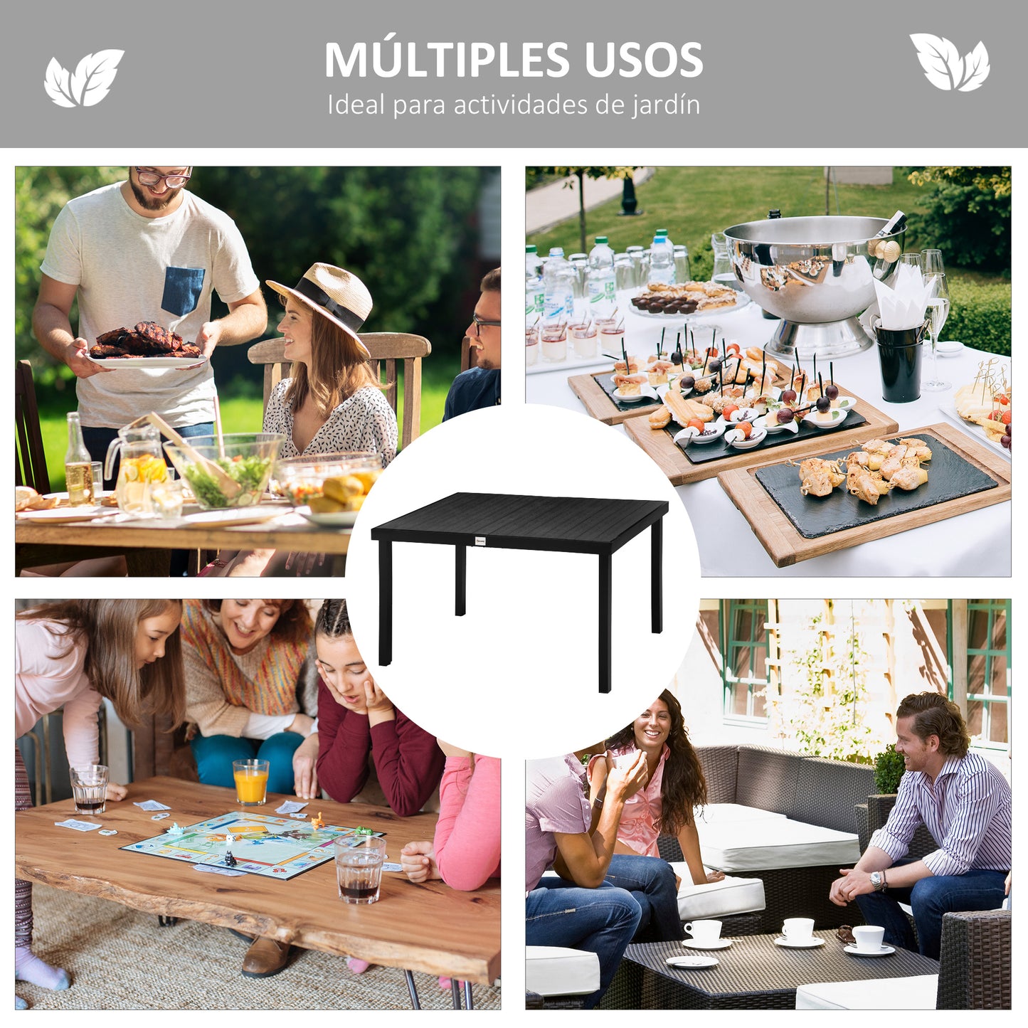 Outsunny Mesa De Jardín De Aluminio Mesa De Comedor Para 6 Personas 140x90x74 Cm_5