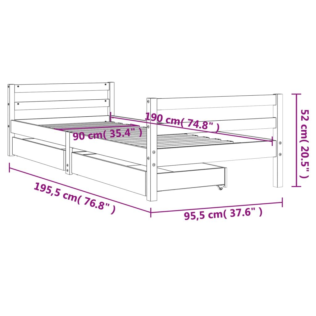 Vidaxl Estructura Cama Infantil Y Cajones Madera Pino Blanco 90x190 Cm_2