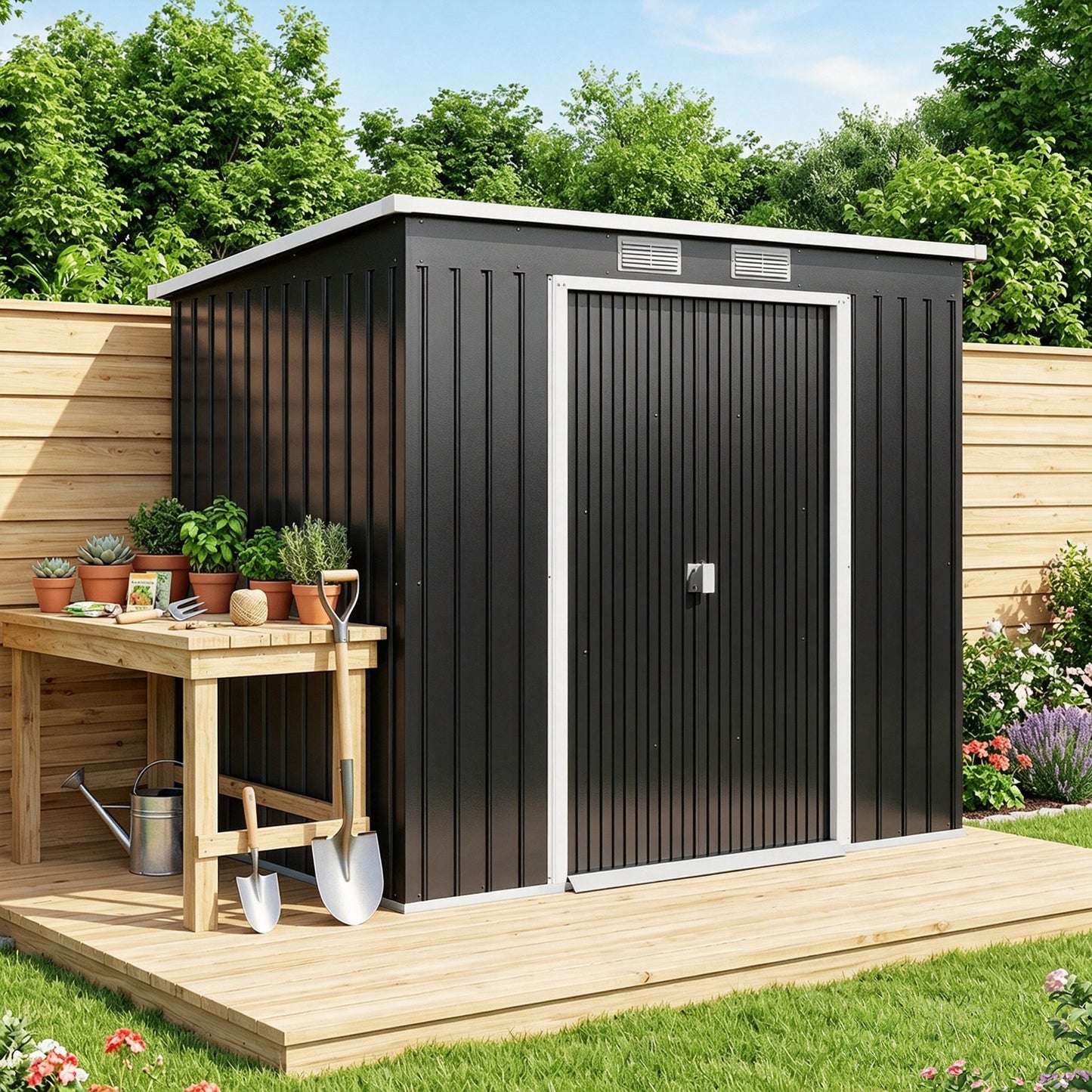 Outsunny Caseta De Jardín Exterior 2,4 M² 213x130x172 Cm Con Puerta Corredera_1