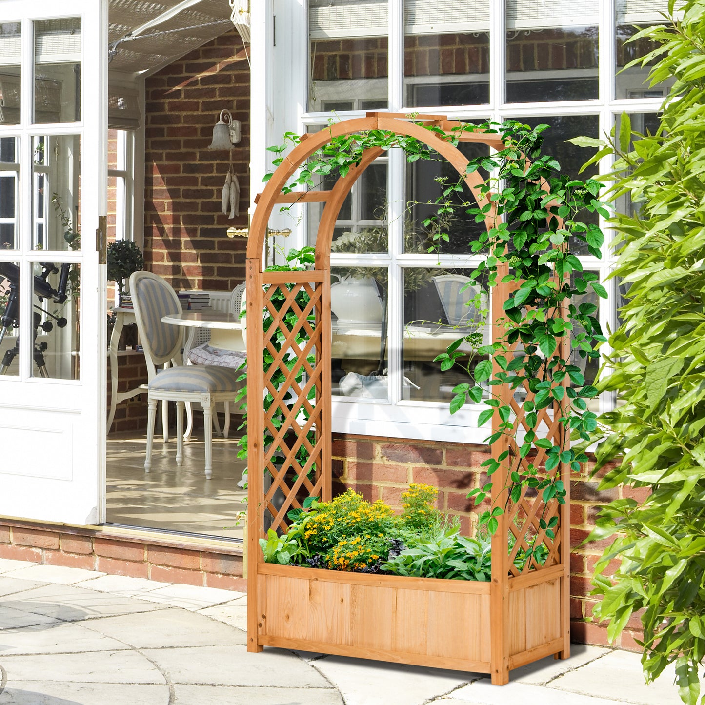 Outsunny Jardinera Enrejado Con Arco Para Trepadoras Cultivos Flores 83x36x152cm_1