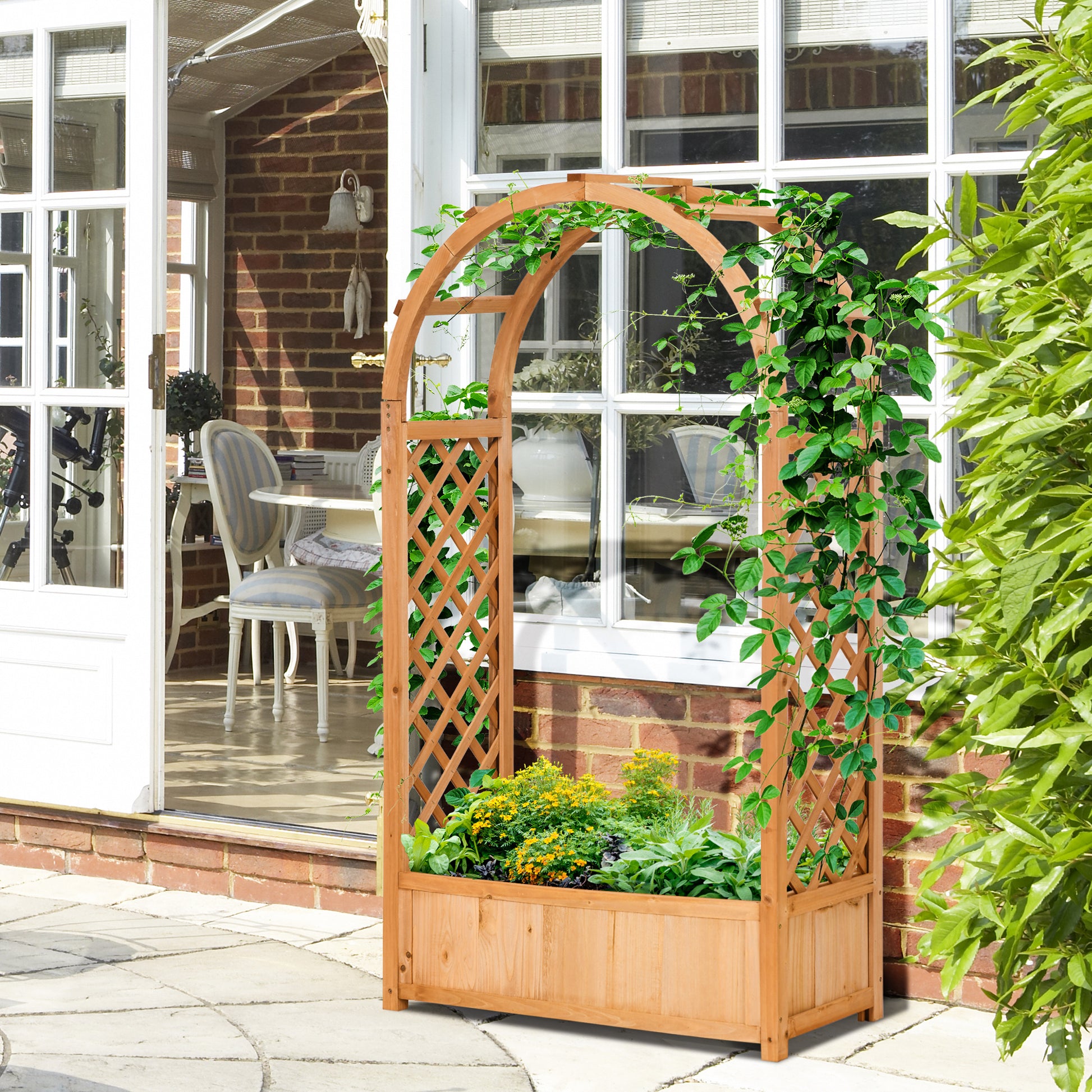 Outsunny Jardinera Enrejado Con Arco Para Trepadoras Cultivos Flores 83x36x152cm_1